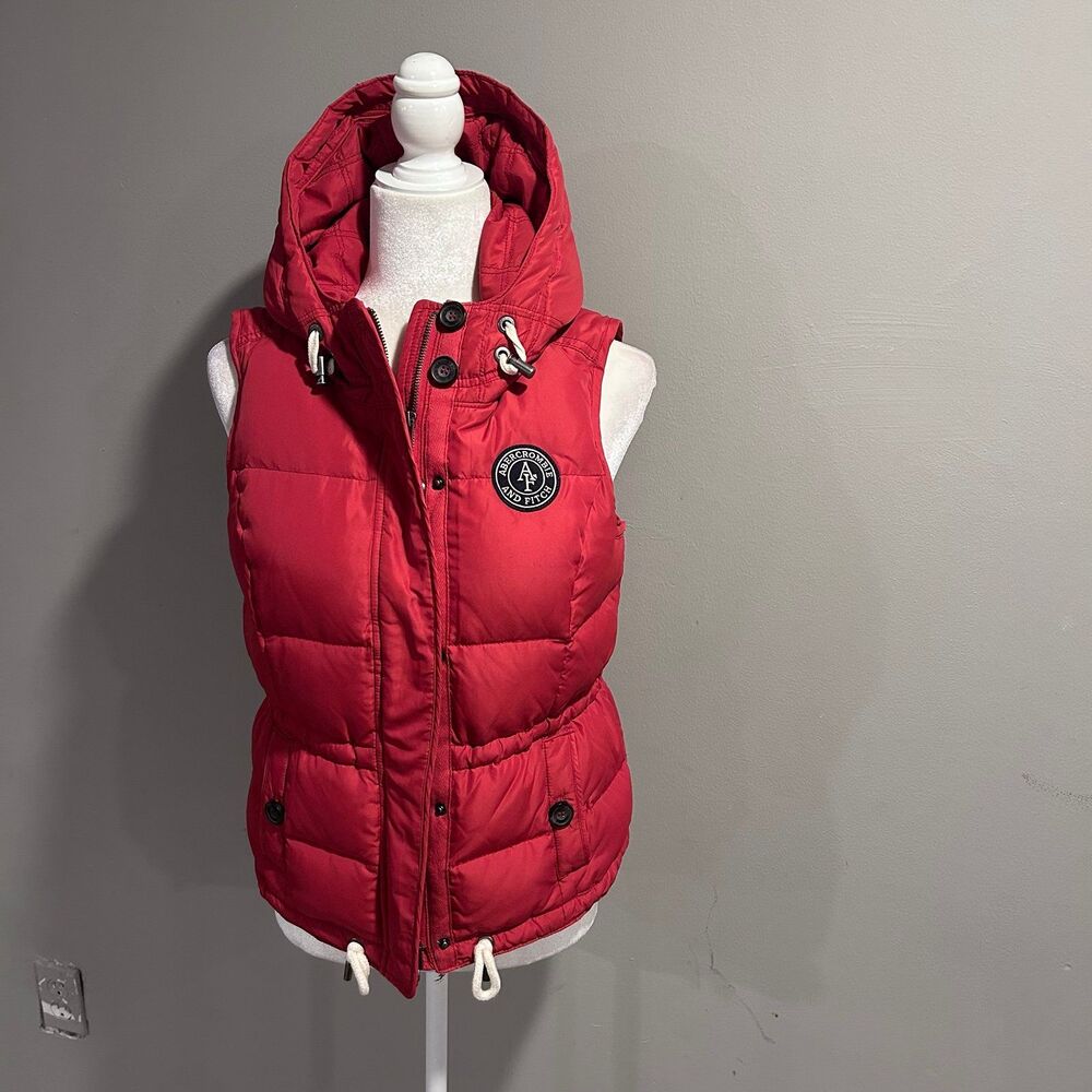 Abercrombie & Fitch Red Hooded Puffer Vest Womens Medium Y2K EUC